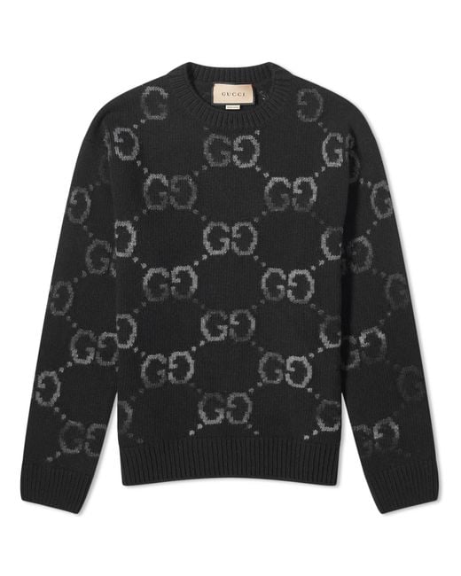 Gucci Black Monogram-pattern Ribbed-trim Wool-blend Knitted Jumper for men