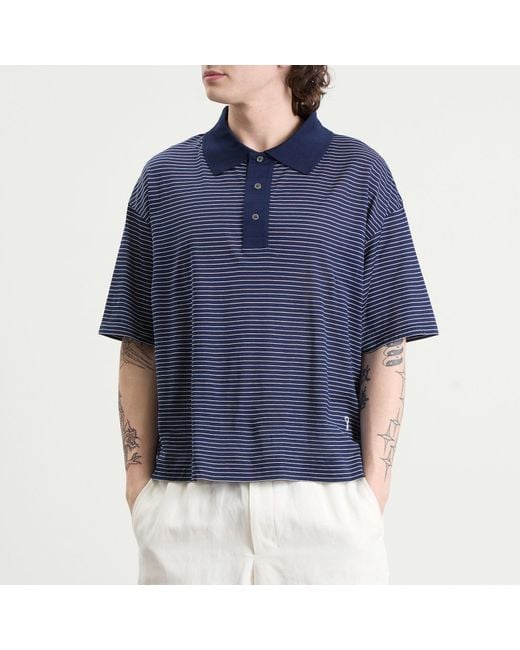 AMI Blue Striped Boxy Fit Polo With Ami De Coeur Patch for men
