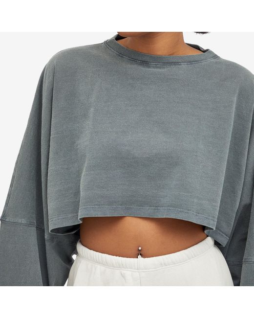 Joah Brown Joah Slouchy Crop Long Sleeve Top in Gray | Lyst