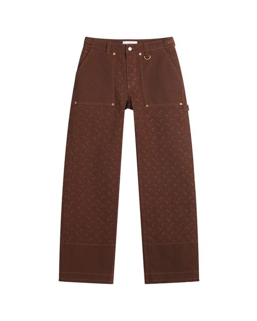 MARINE SERRE Brown Moon Jacquard Twill Workwear Pants