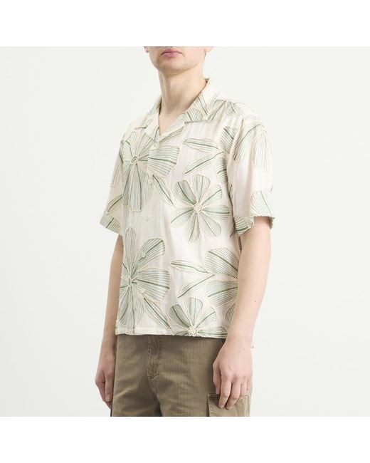 Corridor NYC Natural Linen Applique Short Sleeve Shirt for men