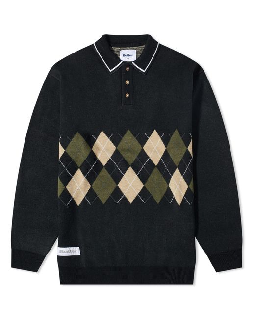 Butter Goods Long Sleeve Diamond Knit Polo Shirt in Black for Men Lyst UK