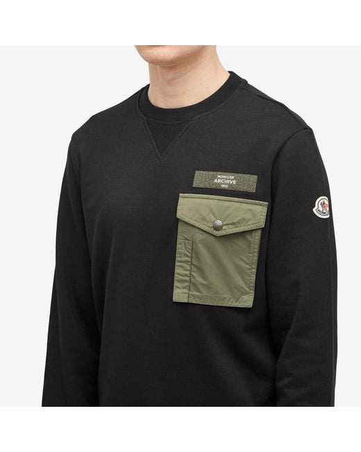 Moncler Black Long Sleeve Nylon Pocket T-Shirt for men