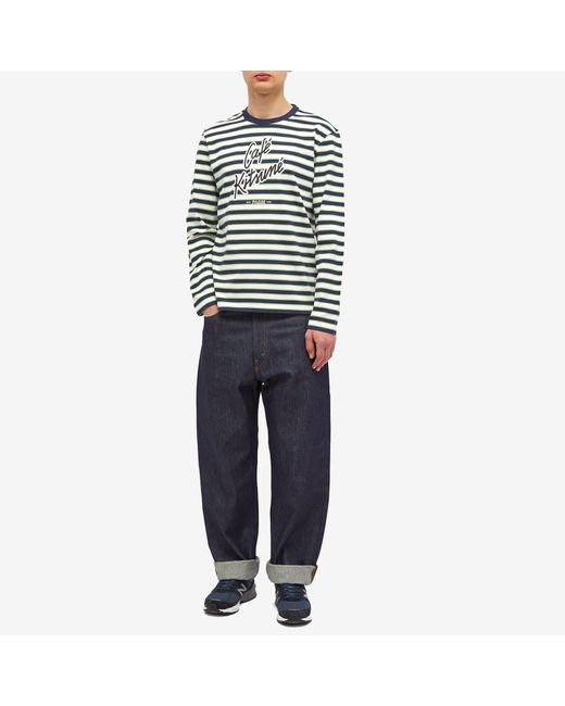 Maison Kitsuné Gray Cafe Kitsune Long Sleeve Striped Regular T-Shirt for men