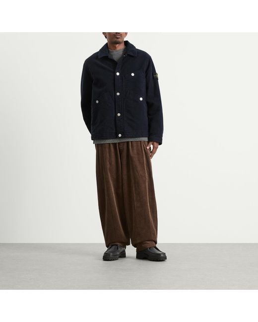 Stone Island Blue Cotton Moleskin-Tc Primaloft Work Jacket for men