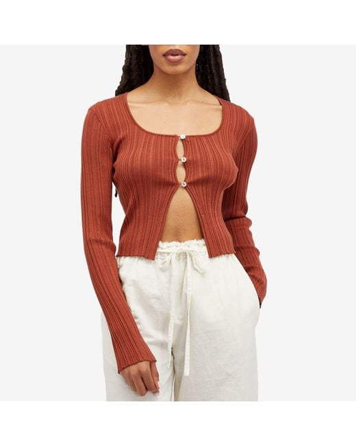 Holzweiler Red Uneven Rib Knit Cardigan