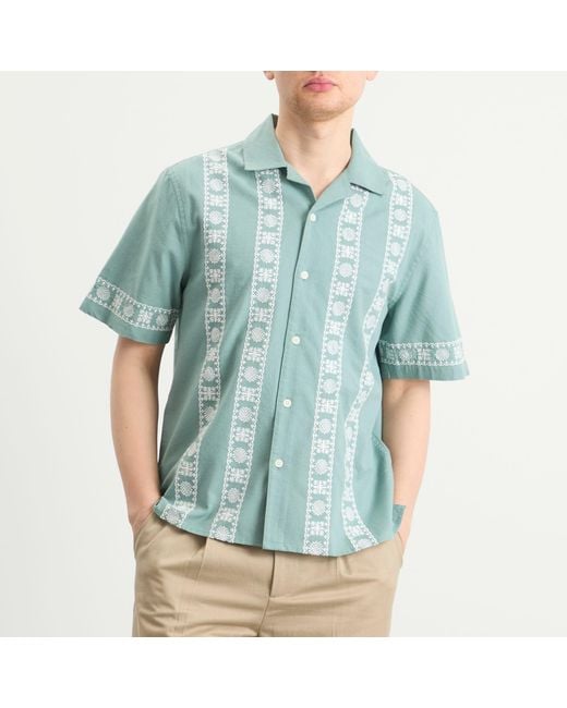 Wax London Blue Didcot Placement Border Vacation Shirt for men