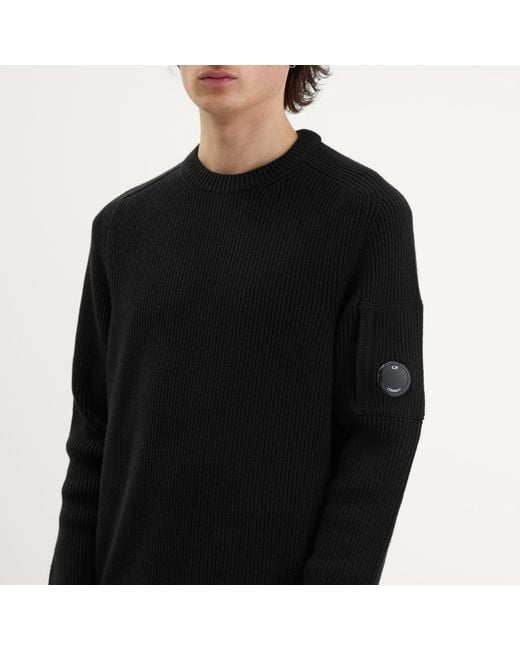 C P Company Black Full Rib Crew Neck Jumper for men