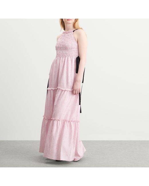 Ganni Shibori Pleat Maxi Smock Slip Dress in Pink | Lyst UK