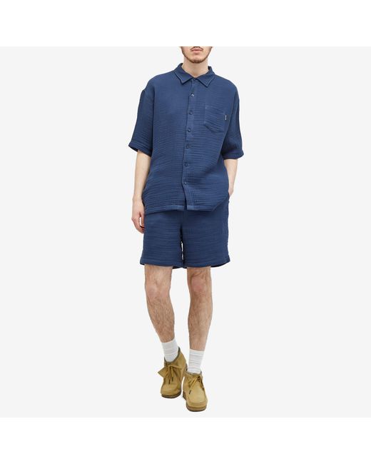 Daily Paper Blue Enzi Seersucker Short Sleeve Shirt for men