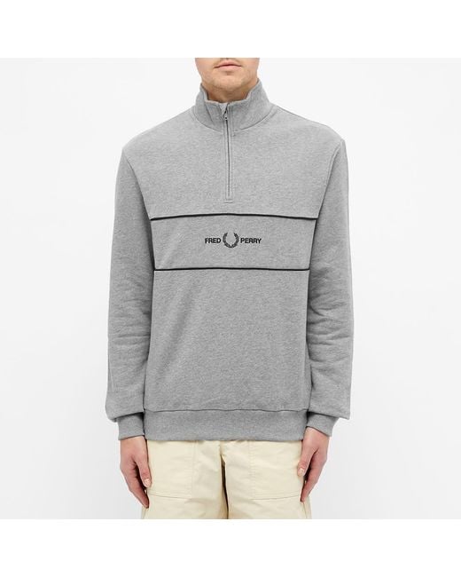 Fred Perry Embroidered Panel Half Zip Sweat in Grey (Gray) for Men - Lyst