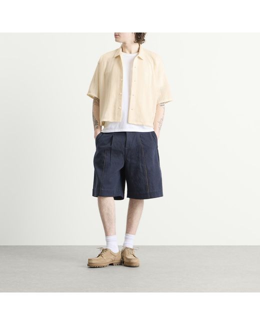Beams Plus Natural Mesh Open Collar Shirt for men