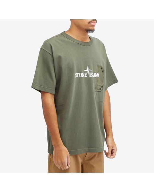 Stone Island Green Pocket Detail Logo T-Shirt for men