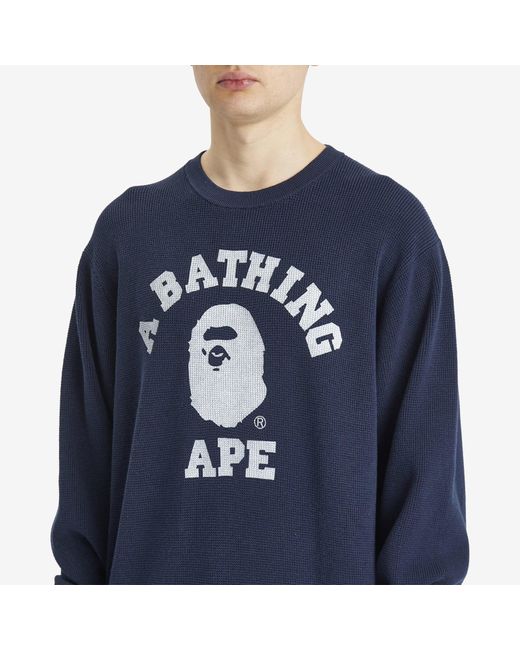 A Bathing Ape Blue College Waffle Crewneck Sweater for men