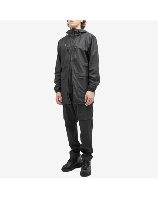 Rains Black Cargo Long Jacket for men