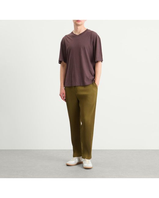 Homme Plissé Issey Miyake Green Pleated Straight Trousers for men