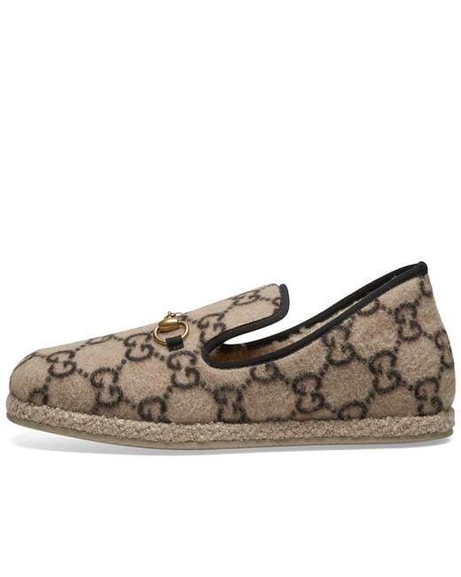 Gucci Horsebit Logo-print Merino Wool Loafers in Brown for  display picture 2