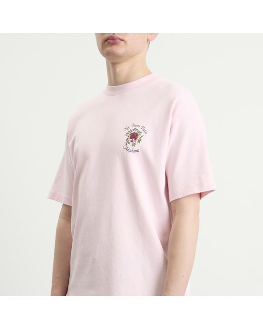 Drole de Monsieur Pink Rose Slogan T-Shirt for men