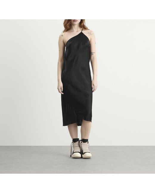 Rick Owens Black One Shoulder Slip Dress