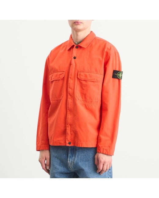 Stone Island Orange Ripstop Zip Shirt Jacket for men