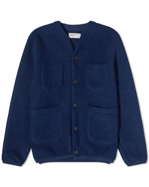 Universal Works Blue Wool Fleece Cardigan for men