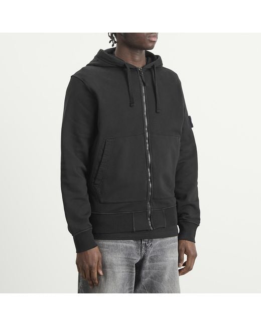 Stone Island Black Garment Dyed Zip Hoodie for men