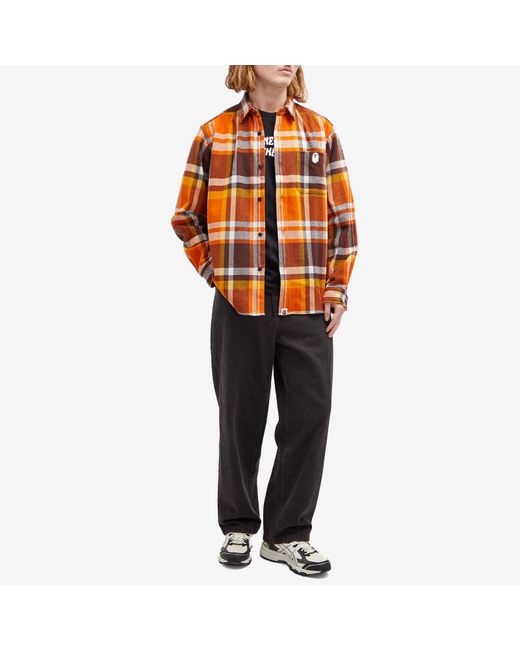 A Bathing Ape Orange Checked Overshirt for men