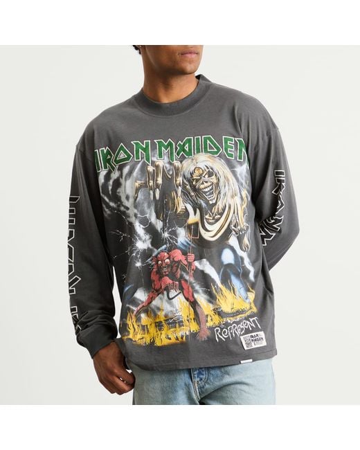 Represent Gray Iron Maiden Number Of The Beast Long Sleeve Tee for men