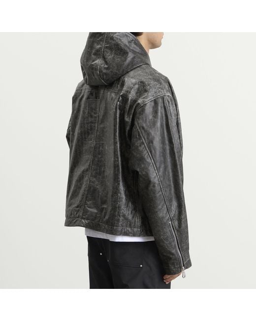 Cole Buxton Gray Cb Hooded Leather Jacket for men