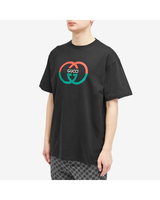 Gucci Black Interlocking G-print Crewneck Cotton-jersey T-shirt X for men