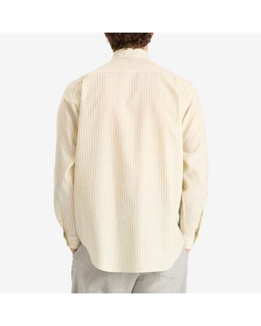 Auralee White Super Fine Wool Stripe Shirt for men