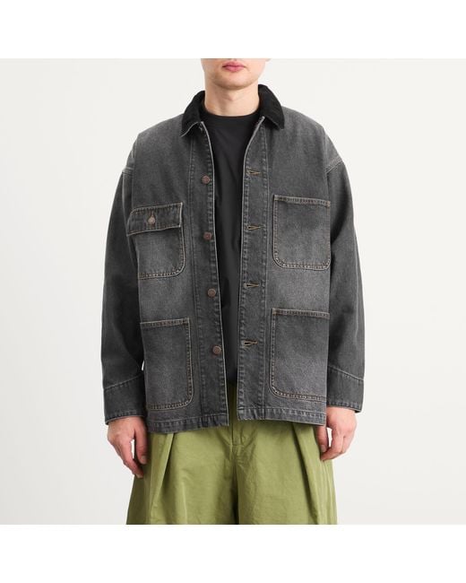 Beams Plus Black Denim Loose Coverall Jacket for men