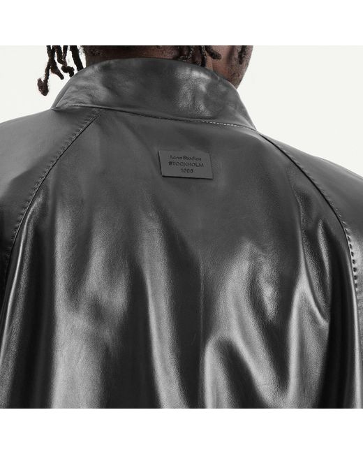 Acne Black Leather Bomber Jacket for men