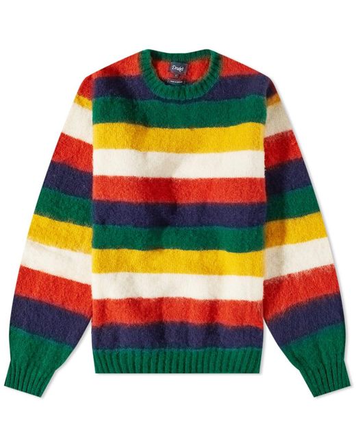 Drake's Multicolor Brushed Shetland Stripe Crew Knit for men