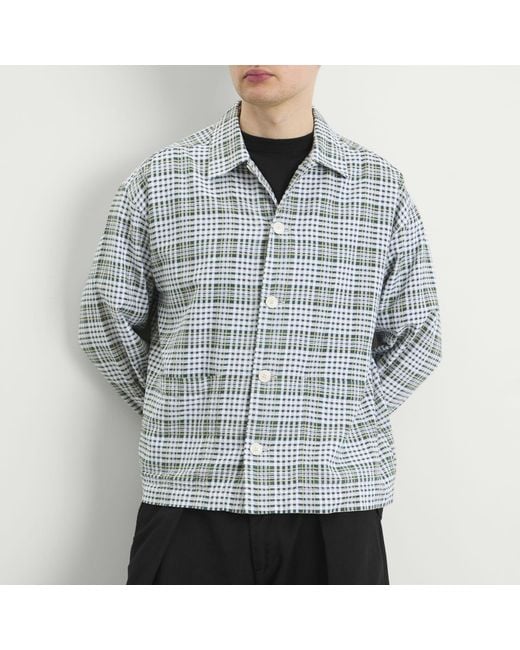YMC Gray Cotton Check Pj Overshirt for men