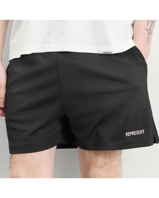 Represent Black Washed Mesh Shorts for men