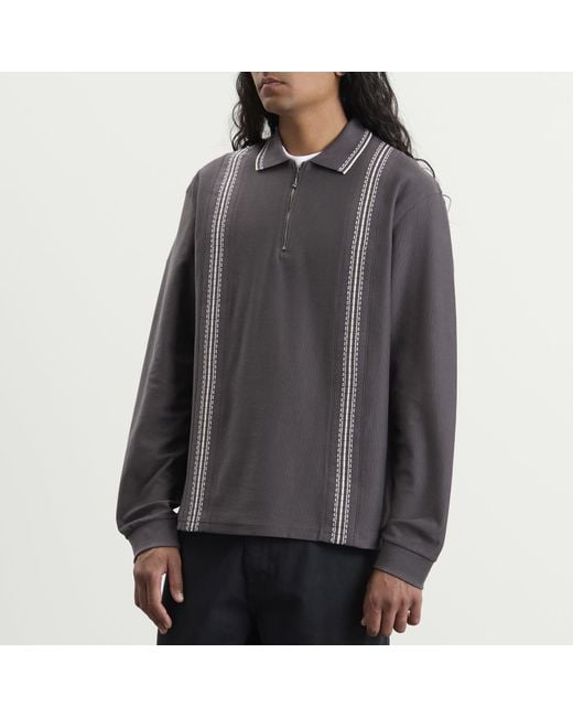 Palmes Black Panel Longsleeve Zip Polo for men