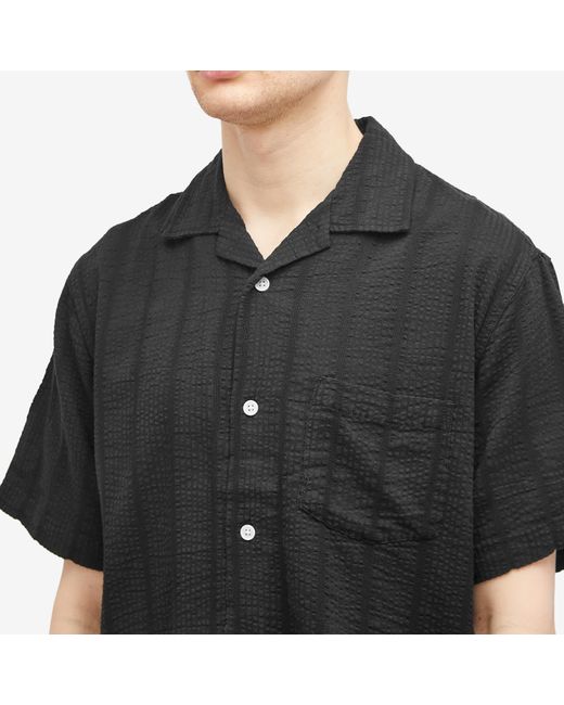Corridor NYC Black Striped Seersucker Vacation Shirt for men