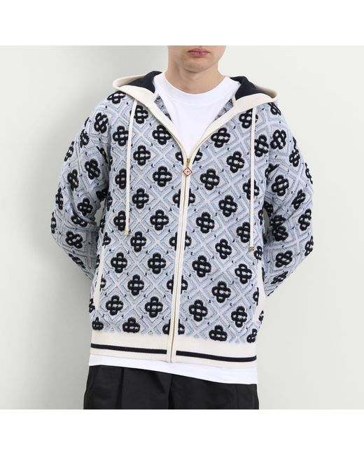 Casablanca Blue Monogram Zip Up Hoodie for men