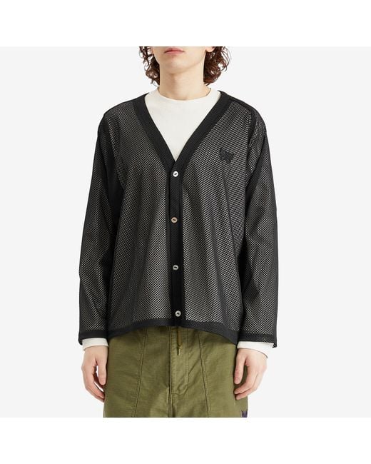 Needles Black Mesh V-Neck Cardigan for men