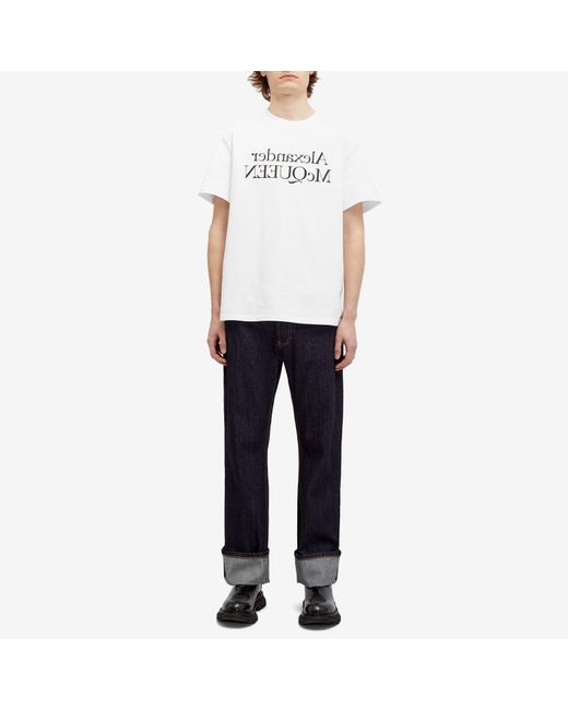 Alexander McQueen White Reflected Foil Logo T-Shirt for men