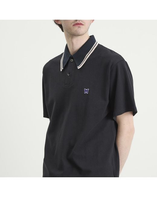 Needles Black Pique Polo for men