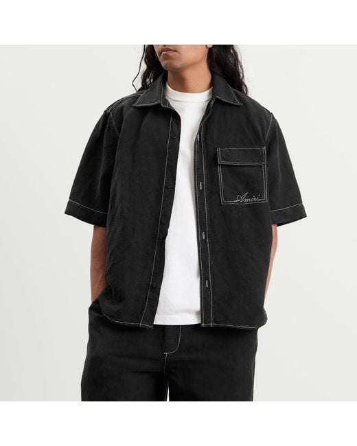 Amiri Black Script Linen Shirt for men
