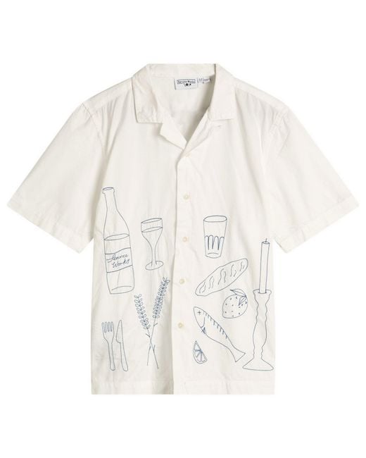 Service Works White Picnic Embroidered Vacation Shirt for men