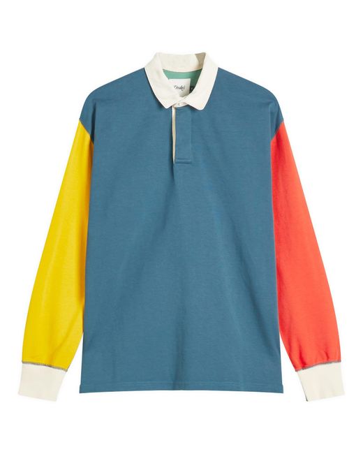 Drake's Blue Colourblock Rugby Shirt for men