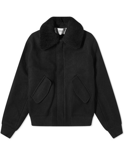 AMI Black Shearling Collar Wool Jacket for men