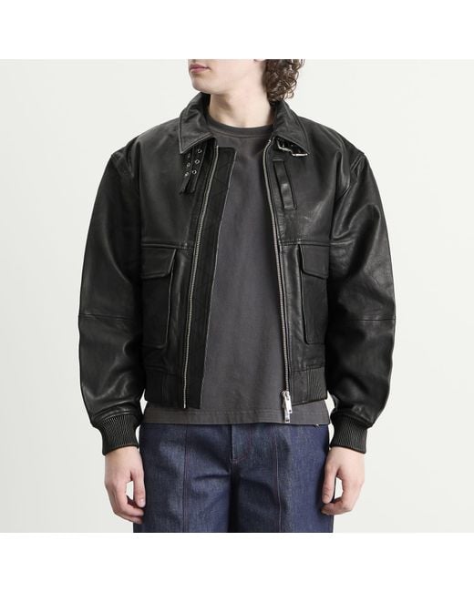 Deadwood Black Wingman Leather Bomber Jacket for men