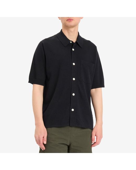 Norse Projects Blue Rollo Cotton Linen Short Sleeve Shirt for men