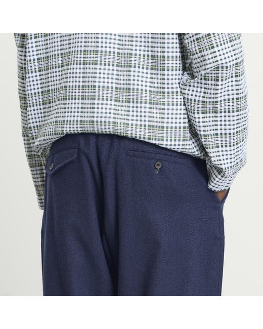 Universal Works Blue Wool Herringbone Pleated Track Pant for men