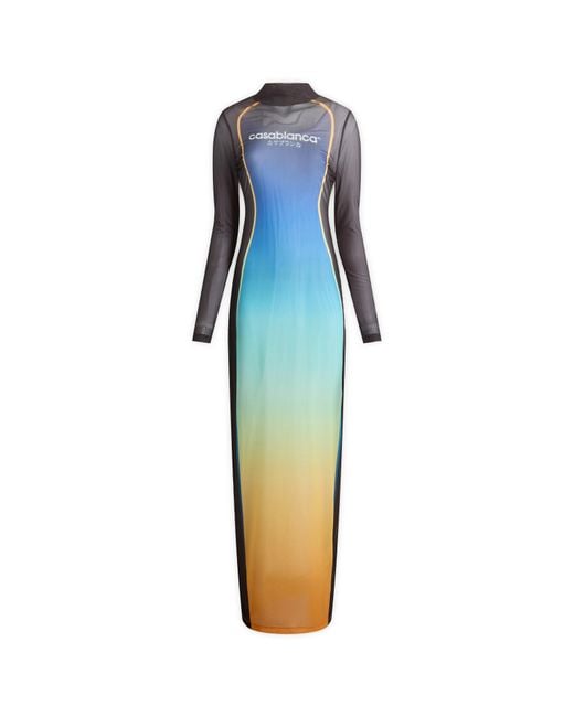 Casablanca Blue Mesh Printed Gradient Maxi Dress